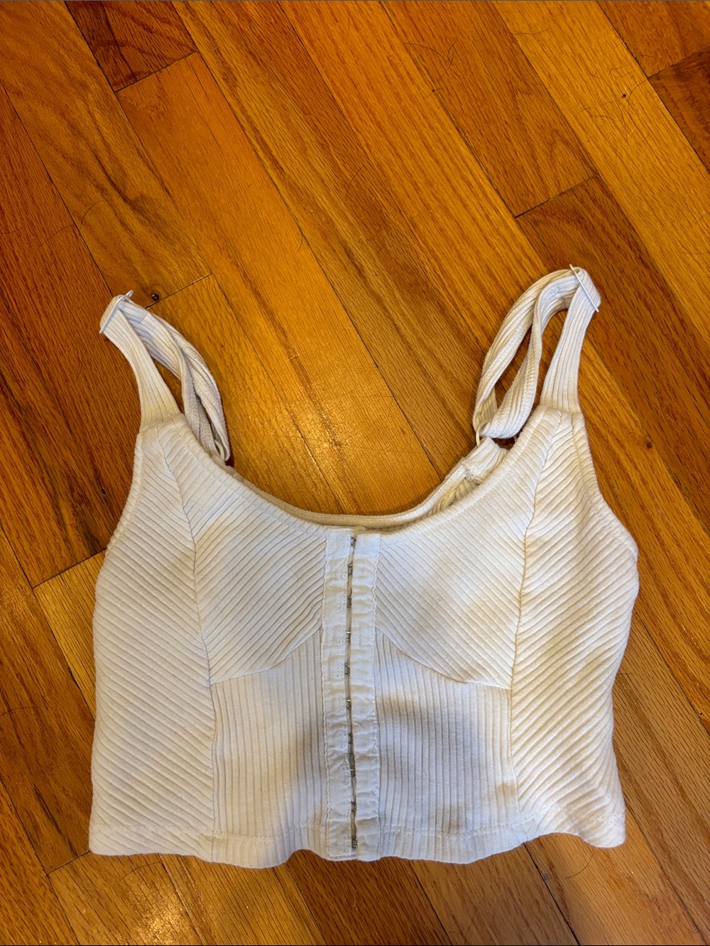 Mustard Seed White Ribbed Button-Front Crop Tank